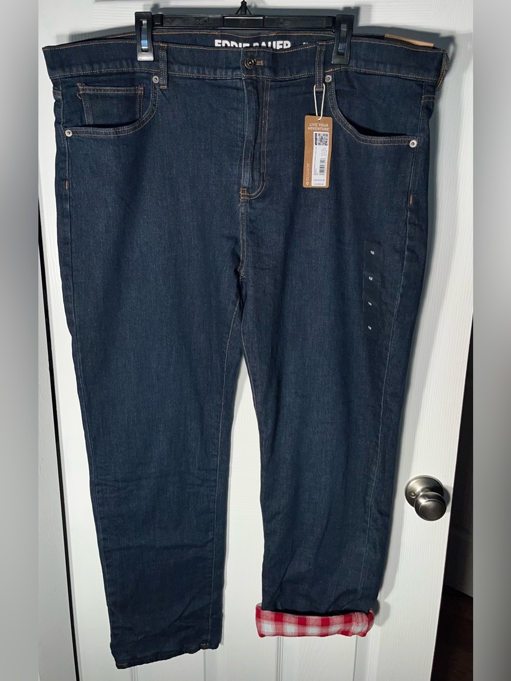 $99 NWT Eddie Bauer Boyfriend Midrise Slim Flannel Lined Jeans Plus Size 18